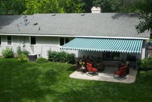 Striped Awning Over Patio